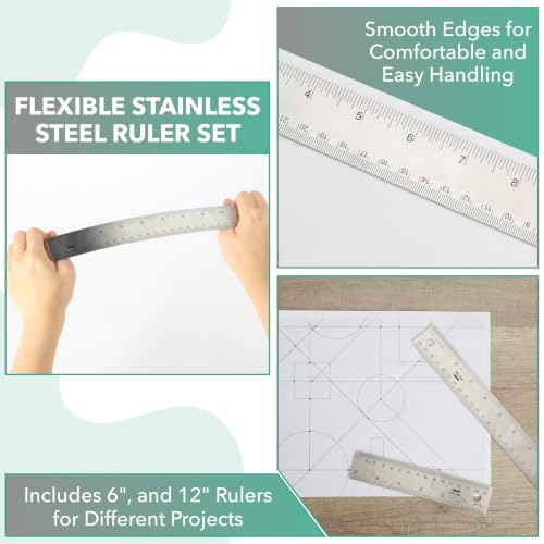 Mr. Pen- Metal Ruler with Non-Slip Cork Back, 2 Pack, 6" and 12" - size: 6", 12"