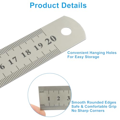 Bivethoi 8 Inch Stainless Steel Ruler, 10 Pcs - color: 10 Pcs