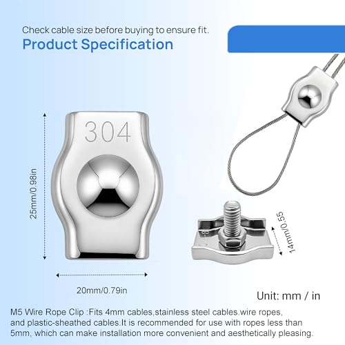 10PCS M5 Wire Rope Clamp,Single clamp - size: M5-1-10Pack
