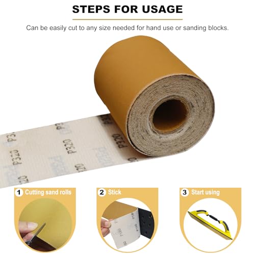 Total 20 Yards 2-3/4" Wide Continuous Sandpaper Roll Kit - 80 120 180 320 Grit Hook & Loop Backing Longboard Sanding Paper for Automotive, Woodworking Air File Long Board Sanders