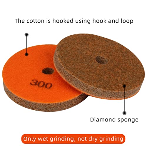 4" Diamond Sponge Fiber Polishing Pad 300 Grit Wet Dry, 2 Pack - size: Grit-300#-2Pcs