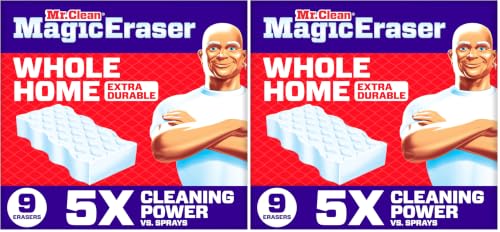 Mr. Clean Magic Eraser Sponge, All Purpose Cleaner, Cleaning_Scrubber, Wall, Sneaker,Kitchen,Bathroom,Shower Cleaner,Cleaning Supplies,Melamine Sponge,Cleaning Pads,Extra Durable, 9 Count (Pack of 2) - size: 9 Count (Pack of 2), style: Upgraded Version