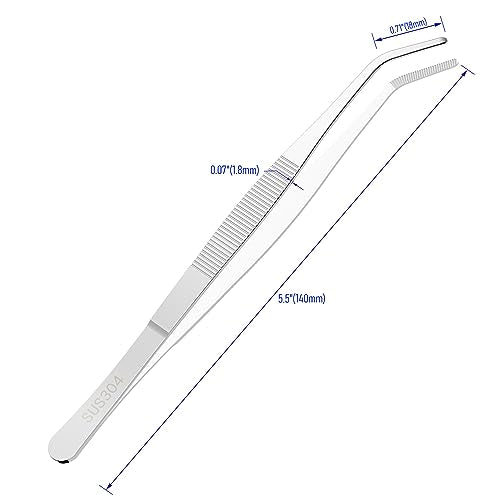 2 PCS 5.5" Stainless Steel Tweezers, Curved Blunt, 0.07" Thick