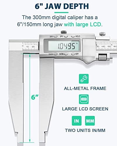 12 Inch Digital Caliper with 6" Long Jaw All-Metal Frame