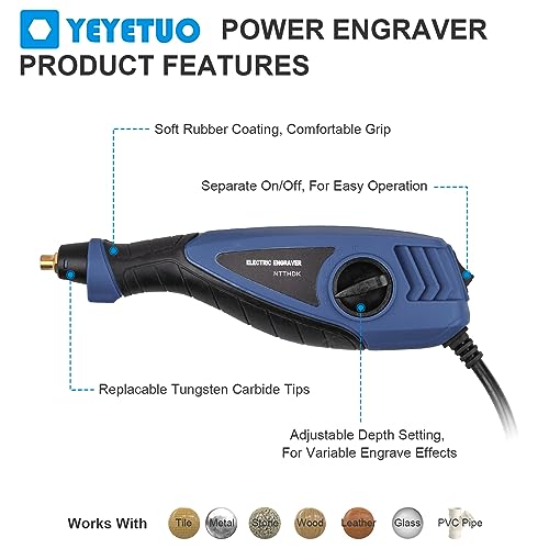 YEYETUO Engraving Pen, 6 Speed Metal Engraver, Engraving Machine for Wood