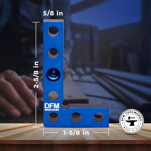 DFM Tool Works Small Square and Center Finder - Mini Square Tool with 11/32" Center Marking Hole Woodworking, Carpenter Engineering Square, Center Marking Tool, Made in USA - Blue