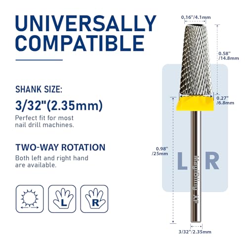 XF 5-in-1 Large Barrel Nail Drill Bit, 3/32”, Two-way Rotation - color: Original silver, size: Extra Fine