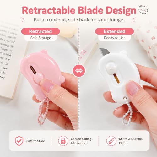 5 PCS Mini Box Cutters Retractable, Cute Letter Opener with Key Rings
