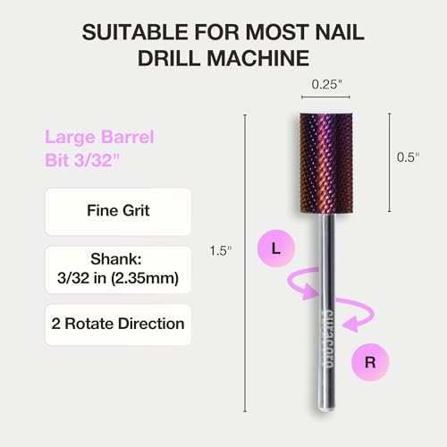 Curacoro Nail Drill Bits 3/32'' Large Barrel Carbide Bit (Fine) - color: Galaxy - Large Barrel Bit, size: Fine