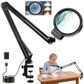 12X 30X Large Magnifying Glass with Light and Clamp,Stand Lighted Magnifier
