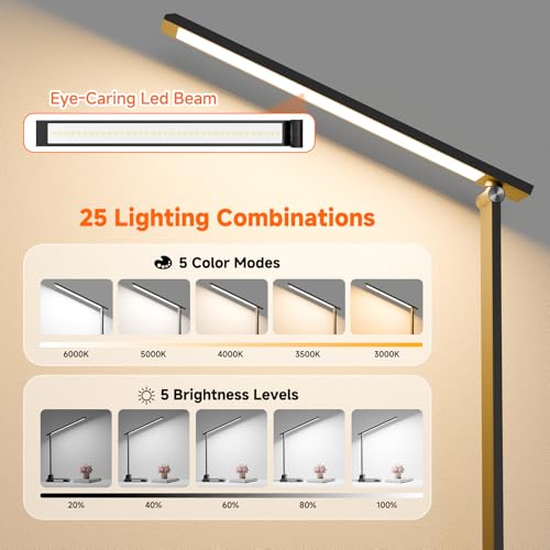 ShineTech LED Desk Lamp for Home Office, Foldable Reading Lamp with Adapter - color: Black