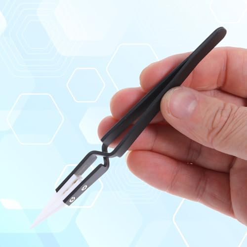 6 Pcs Precision Reverse Ceramic Tweezers Black Non-Conductive Solder Tweezer Anti-Magnetic Pointed & Curved Tips Heat-resistant Tweezer Set for Solder Pinching Coils