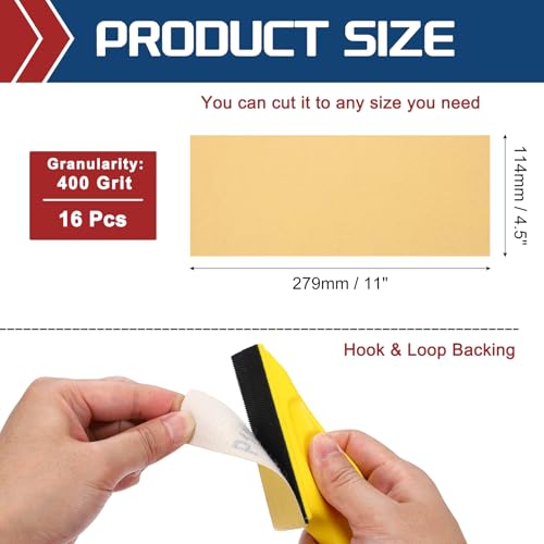 16Pcs Sand Papers 4.5x11Inch 400Grit Alumina Abrasive Hook&Loop Back - size: 4.5 x 11 Inch x 400 Grits