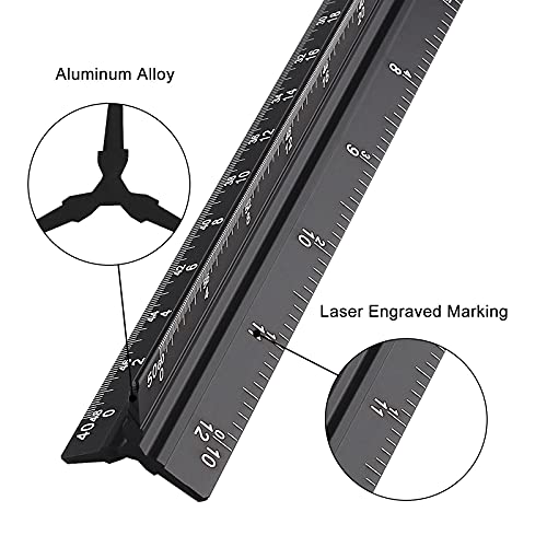 12" Engineer Scale Ruler Architectural Ruler Imperial, Black - color: Imperial Black