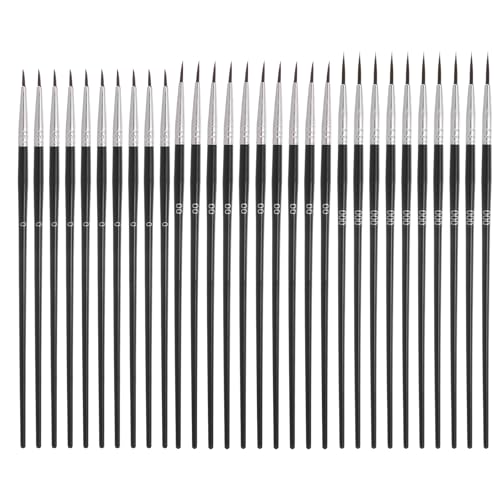 MECCANIXITY 30Pcs Fine Pointed Miniature Paint Brushes(Black #0/#00/#000) - color: Black, size: #0/#00/#000