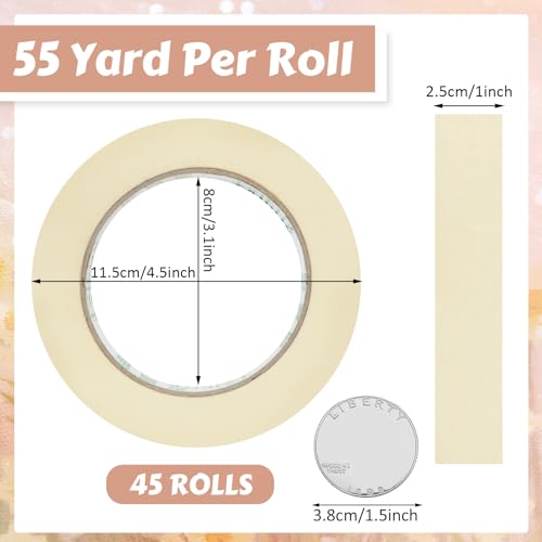 Fainne 45 Rolls Masking Tape Bulk 1 Inch 55 Yards - size: 1 Inch