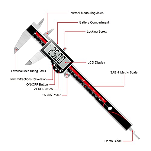 Qfun 6 Inch Digital Vernier Caliper Metal Metric Precision Measuring Tools