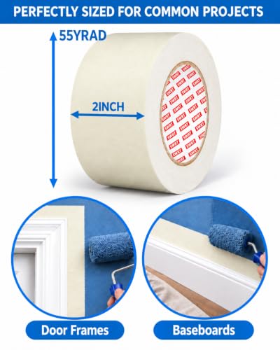 SWRT Masking Tape 2 Inch Wide, White Painters Tape, 4 Rolls x 55 Yards