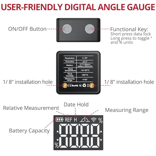 BINTA Small Digital Angle Finder Magnetic, IP54 Waterproof Dustproof Gauge - style: Black and Red