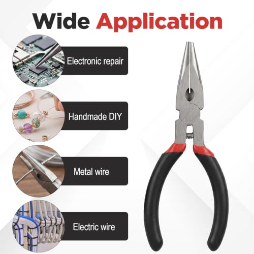 10Pcs Mini Needle Nose Pliers, 4.5 Inch Thin Needle Nose Pliers, Industrial Grade Small Spring Loaded Noses Plier with Spring Loaded and Wire Cutter for Jewelry Electronics Precision Craft