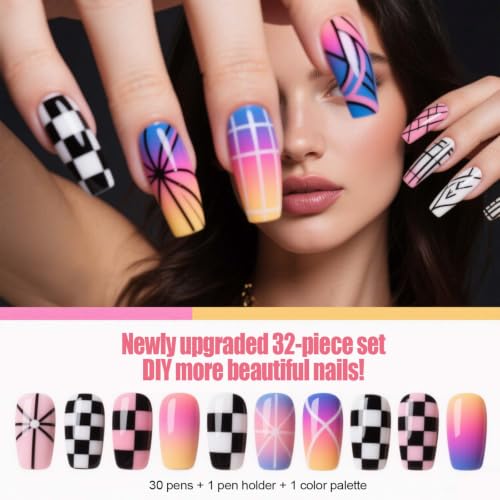 Artdone 32pcs Nail Art Brushes Tools Set Dotting Tools for Gel Polish - color: 32 Pcs