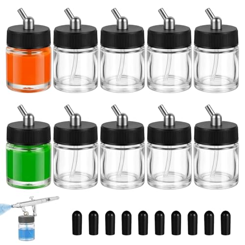 10pk 0.75oz Glass Airbrush Bottles, 30° Siphon with Silicone Caps - size: G2P