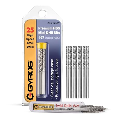 GYROS 25 PCS #69 Micro Drill Bit Set – Small Drill Bits for Jewelry, Plastic, Resin, & Soft Metal – High-Speed Steel Wire Gauge Mini Twist Drill Bit Set for Pin Vise Hand Drill & Rotary Tool - size: #69 (.0292”/.742MM)