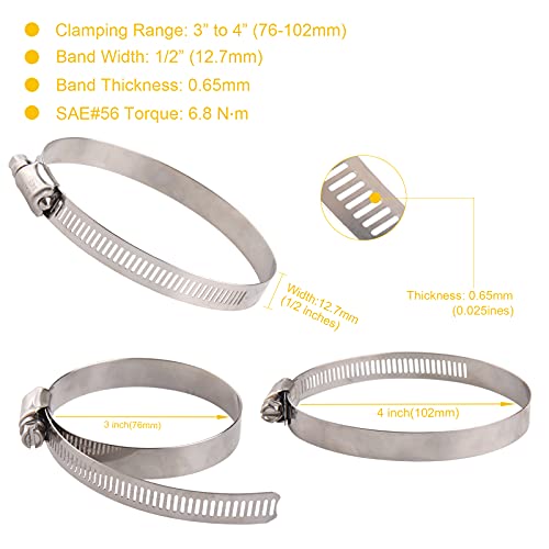 WINL Stainless Steel Hose Clamps 8Pack 3" to 4" (76mm-102mm) - size: SAE#56 ( 3" ~ 4" )