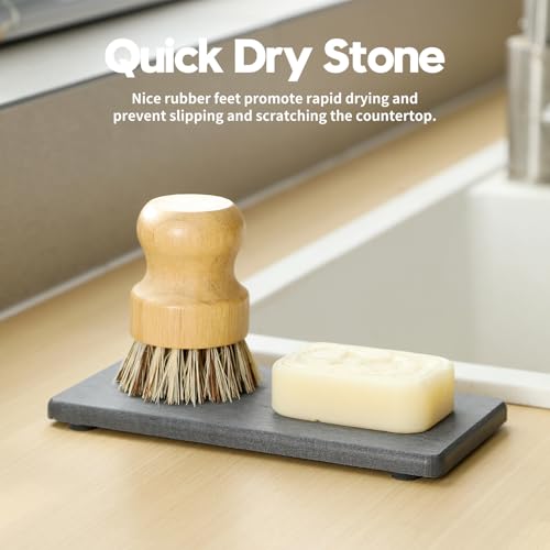2PCS 7" x 3.5" Water Absorbing Bathroom Sink Vanity Trays, Diatomite Stone Quick Drying Mat for Kitchen Counter, Dish Rack Dispensers Sponge Holder Caddy Organizer, Dark Gray, 7"x3.5" - color: 2 Pack - Dark Gray, size: 7" x 3.5"