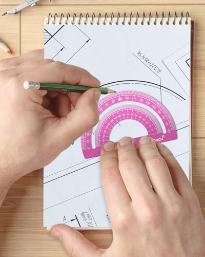 Honagu Triangular Ruler Set, 4 Pieces Aluminum Alloy Ruler, Metal Drafting Ruler, Geometric Protractor for Students, Draftsmen, Engineers, Home School Office Supplies (15cm/5.9inches, Pink) - color: Pink, size: 15cm