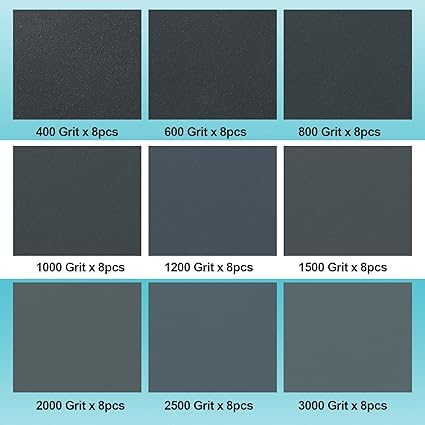 72 Pcs Sandpaper Assortment 400-3000 Grit Assorted Sanding Sheets