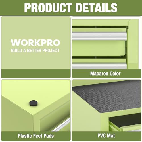 WORKPRO 12.5" Mini Metal Tool Box with 2 Drawers - color: Macaron Green