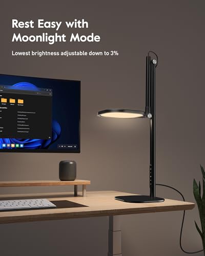 LitONES Tall LED Desk Lamps Home Office, Edge-Lit Eye-Care, 50 Light Modes - size: Black 1Pack