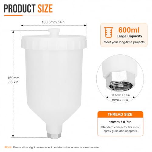 600ml Paint Gun Cup, Mini Paint Spray Gun Cup, Replacement Holder Paint Cups for Gravity Feed Small Sprayers