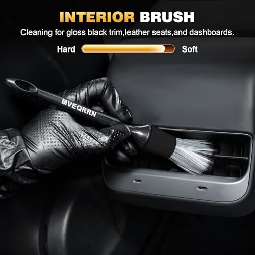 MVEQRRN 9PCS Boar Hair Car Detailing Brushes Set,Car Wheel Kit (Black) - color: 9pcsblack detail wheel brush set