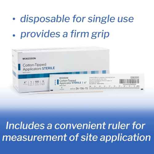 McKesson Cotton Tipped Applicator, Long Sterile Medical Swabs, 6 in, 100 ct - size: 6 Inch (Pack of 1)