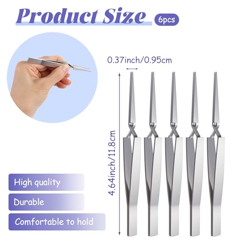 6 PCS Reverse Tweezers, Stainless Steel Craft Tweezers Precision, Model Cross Locking Scrapbook for Jewelry, Electronics, Laboratory, Model Making (Silver)