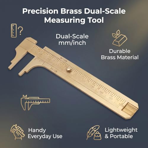 Sliding Gauge Vernier Caliper Ruler, Scale Vernier Caliper Solid Brass Sliding Gauge, mm/inch Handy Sliding Gauge Ruler Measuring Tool, Vernier Gauge Millimeters Tool for(Double