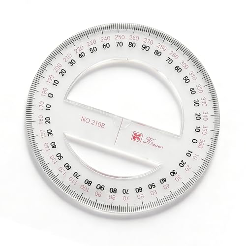 SEIWEI 360 Degree Protractor, 4 Inch Math Circle Ruler, Clear Plastic Angle Measurement Tool with Accurate Scale, Round Protractor for Kids Geometry, Engineering, Drafting, School & Office - size: 4 Inch / 10 cm