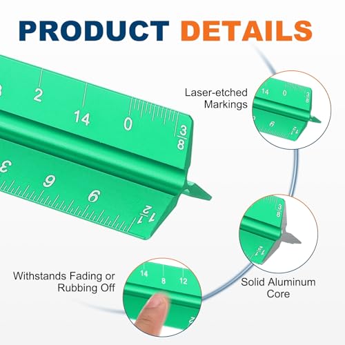 HARFINGTON Architectural Scale Ruler, 12" Standard Aluminum Alloy Green - color: Green, size: 12 Inch