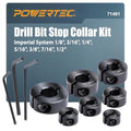 POWERTEC 7-Piece 1/8"-1/2" Split Ring Drill Bit Stop Collar Set (71491) - style: 7PC Imperial Drill Stop Set (1/8"-1/2")