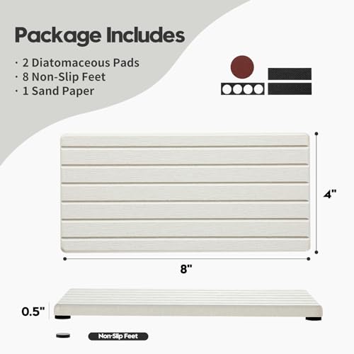 Razborci 2 Pack Greige Bathroom Sink Vanity Trays, Diatomite Stone Kitchen Counter Caddy Dish Soap Dispenser Sponge Holder, Water Absorbing Mat Organizer for Plant,Cosmetic Bottle, Beige, 8"x3.8" - color: 2 Pack - Beige, size: 8" x 3.8"