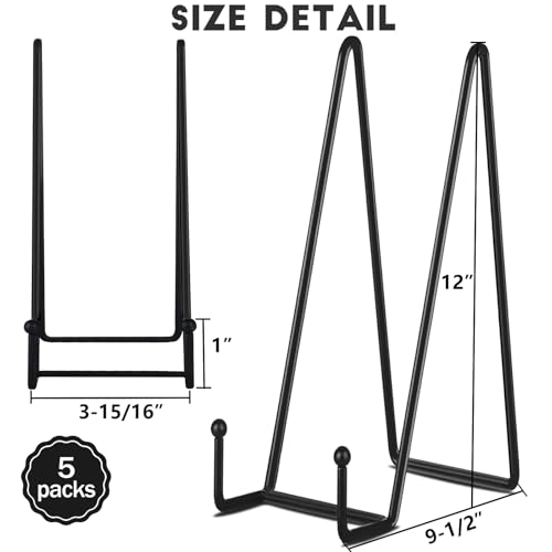 IBosins 5-Pack 12-Inch Plate Holder Display Stands Black Metal Frame Stand - color: Black, size: 12 Inch
