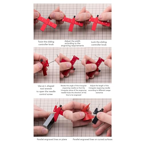 Hilitand Equidistant Parallel Scriber, Sturdy Aluminium Alloy with Tool Steel Engraving Needle for Gundam Model Building, Adjustable T Square Marking Ruler (Red)
