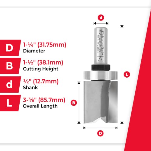 Amana Tool 45367 Flush Trim Router Bit 1-1/4 D x 1-1/2 CH x 1/2 SHK Bearing - size: 1-1/4 Dia x 1-1/2" x 1/2