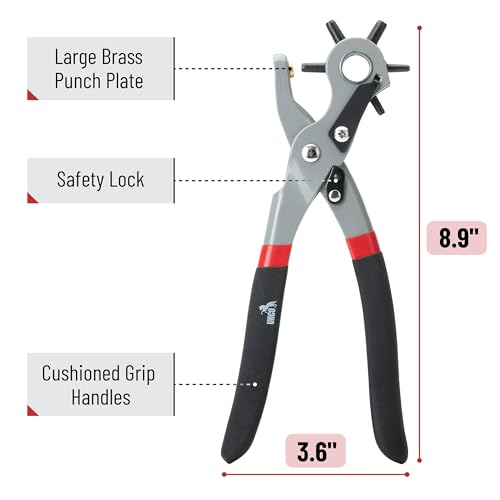 UNCO Leather Hole Punch Tool - Multi Size Punch for Belts & Leather - Belt Punch for Leatherwork - color: Cushioned