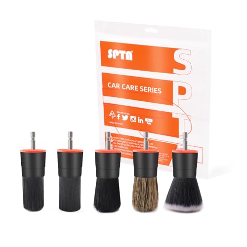 SPTA Drill Brush Attachment, 5 Pcs Mixed Hair Drill Brush Head Set, Auto Detail Set, Replacement Car Detail for Cleaning Interior or Exterior, Used on Electric, Electric Driver