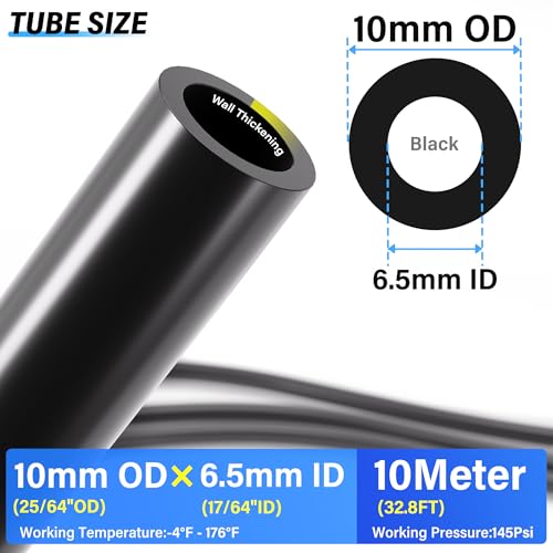 TAILONZ Black 10mm OD 6.5mm ID PU Air Hose Pipe Tube Kit 10 Meter 32.8ft - color: Black, size: 10mm OD/32.8ft/10m
