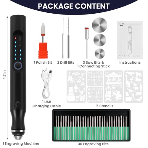 Electric Engraving Pen with 37 Bits for Wood Glass Stone Carving (Black) - color: Black
