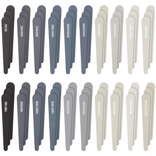 Honoson 60 Pcs Sanding Sticks for Plastic Models 80-12000 Grit Polishing Sticks Assorted Metal and Wood Sanding Tools Accessory for Model Craft Amateur Beginner, 5 x 0.8 Inch(Water Drop Style) - style: Water Drop Style